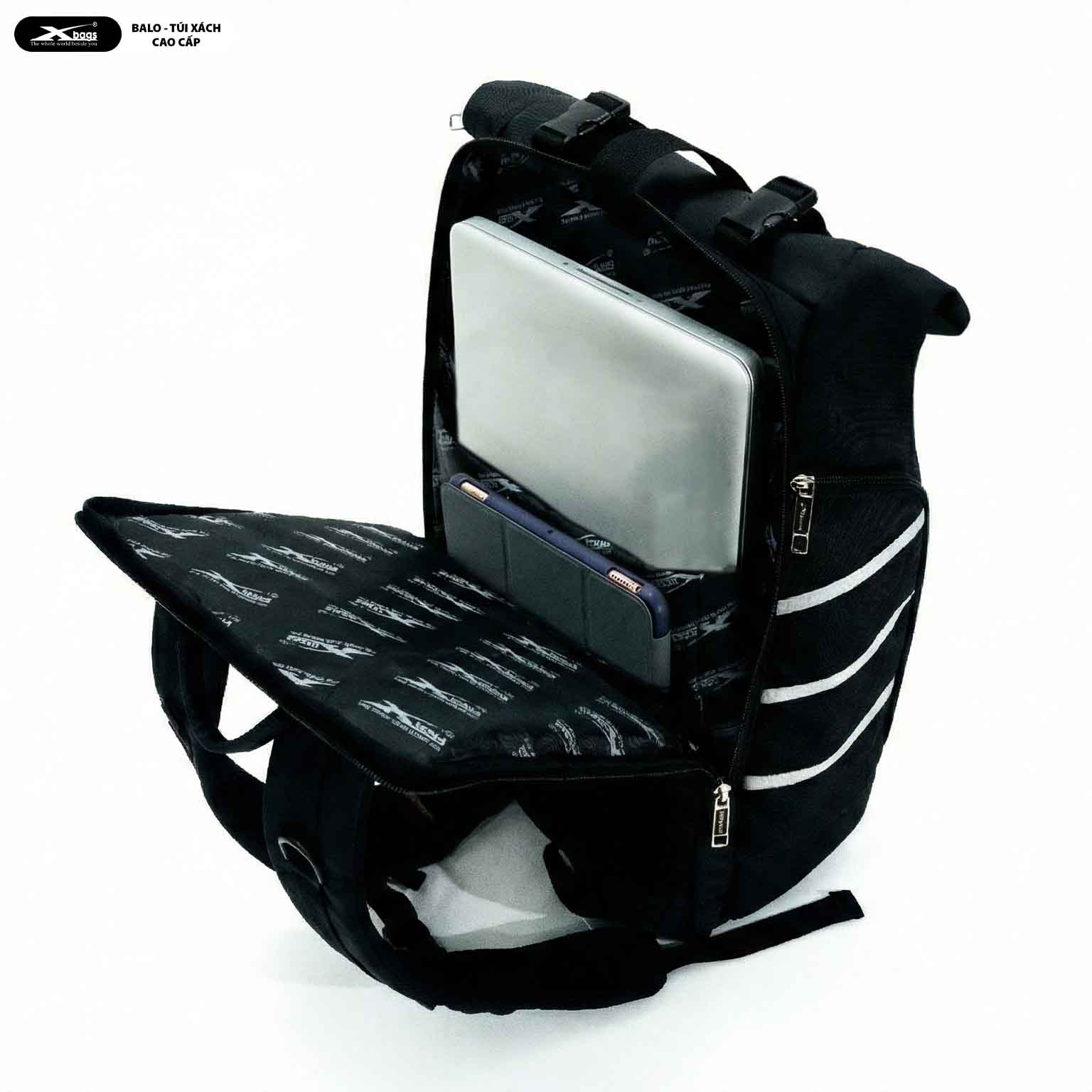 Balo Du Lịch Nắp Gập Cao Cấp Cỡ Lớn Chống Nước Xbags DarkBear XB1202 Màu Đen Sang Trọng, Nhiều Ngăn, Đựng Laptop 17 Inch, Mở Rộng Được Dung Tích!