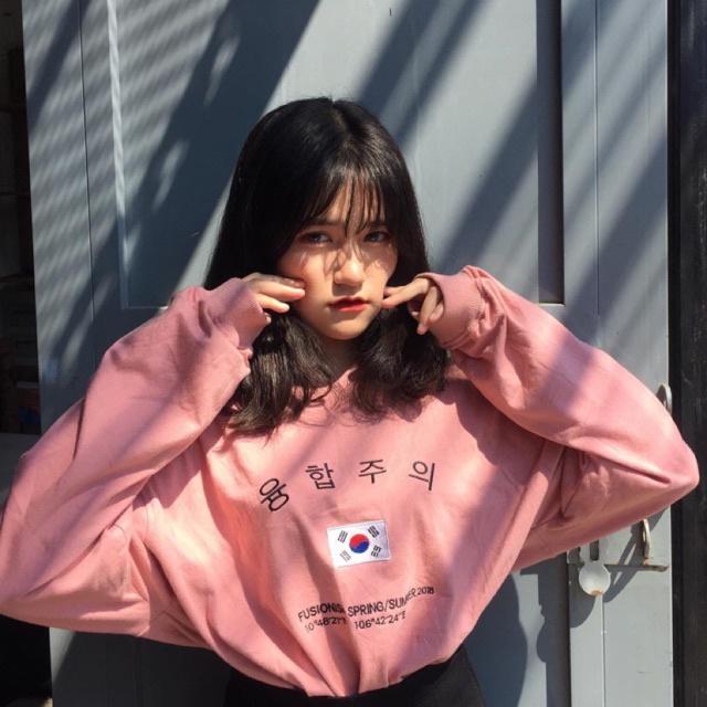 Áo Sweater chất da cá thêu Cờ Hàn dài tay freesize dưới 75kg Unisex