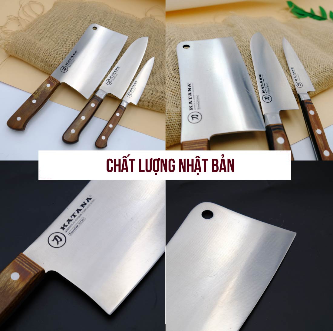 Dao chặt xương cao cấp KATANA Essential KATA-205 cán gỗ, thép không gỉ - dao bếp KATANA cao cấp thương hiệu Việt Nam