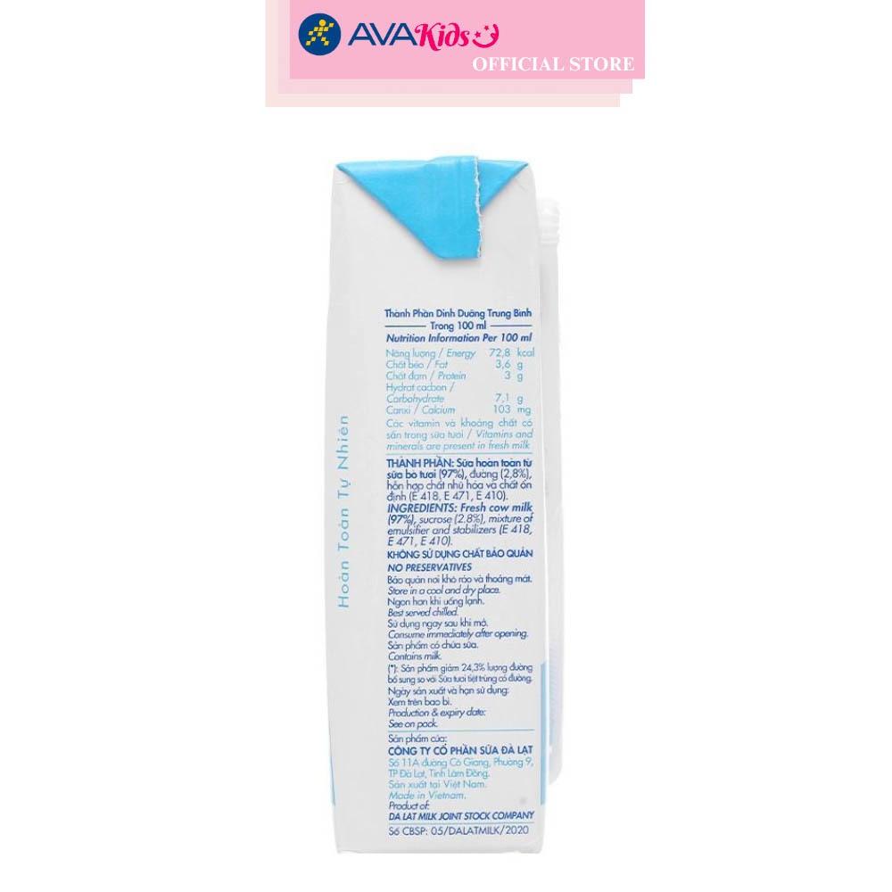 Thùng 48 hộp sữa tươi tiệt trùng Dalat Milk ít đường 180 ml (từ 1 tuổi)