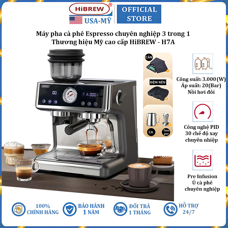 Máy pha cà phê Espresso chuyên nghiệp thương hiệu Mỹ cao cấp HiBREW H7A - Hàng Chính Hãng