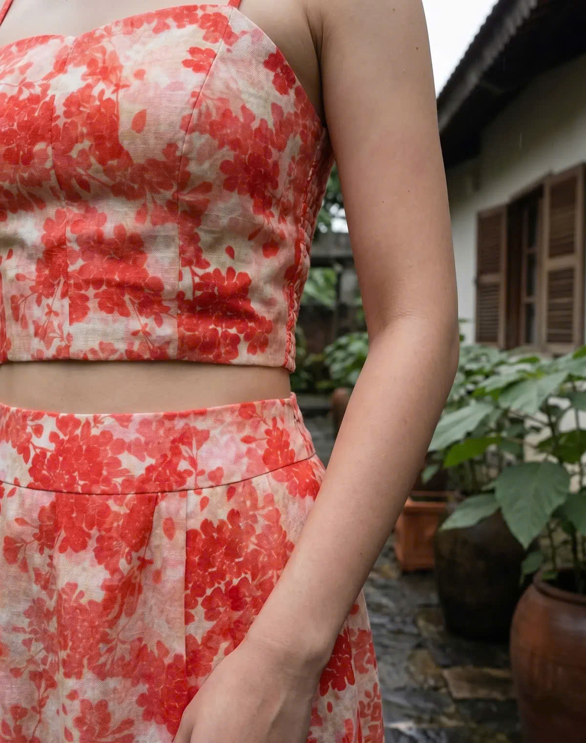 Áo Croptop Hai Dây Hoa Ramie Thanh Minh Top208 Thời trang Hity
