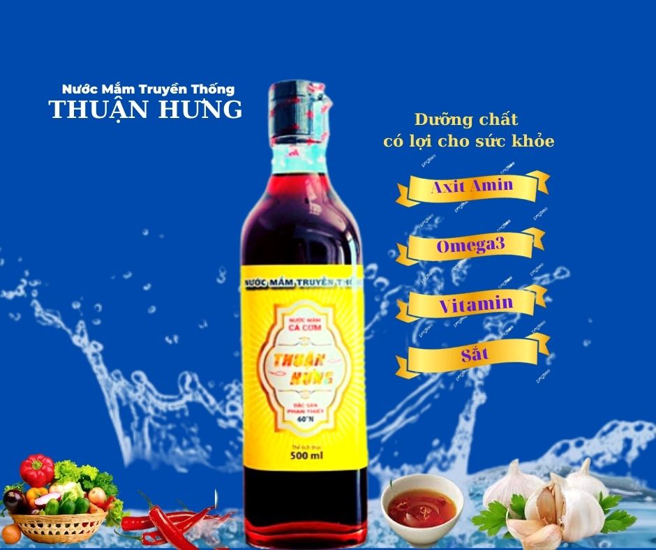 NƯỚC MẮM PHAN THIẾT CHAI THỦY TINH - THUẬN HƯNG 60 ĐỘ ĐẠM/ 1 THÙNG 12 CHAI 500ML