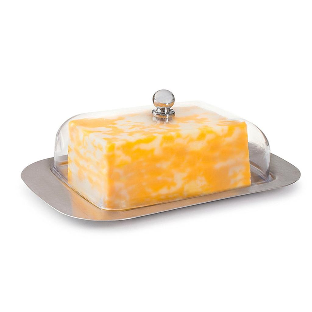 2x Stainless Steel Butter Dish with Lid Dessert Serving Tray Fruit Container
