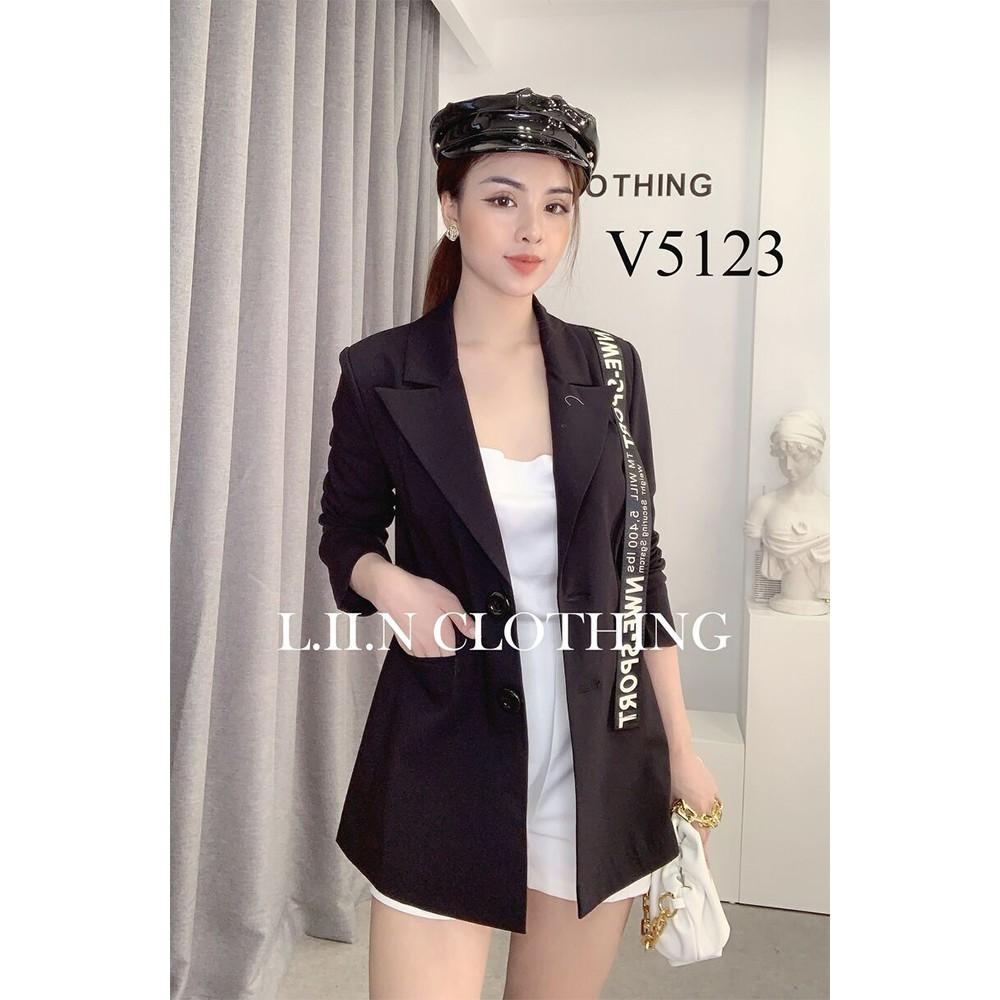 Áo vest nữ màu đen mix dây chữ LINBI V5123 - M