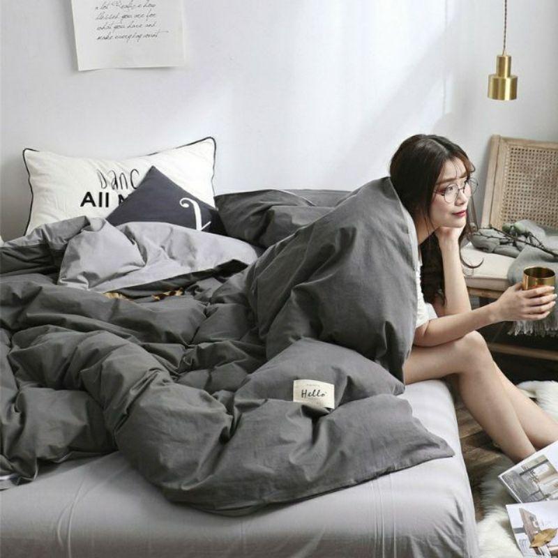 Bộ chăn ga gối cotton tici nhập khẩu xám