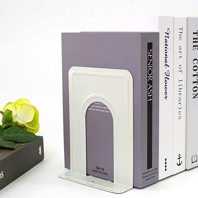 Combo 2 Giá Chặn Sách Kim Loại Để Bàn Bằng Tâm Thép Dày Đặc Có Đường Gân Chịu Lực Legaxi - Trắng