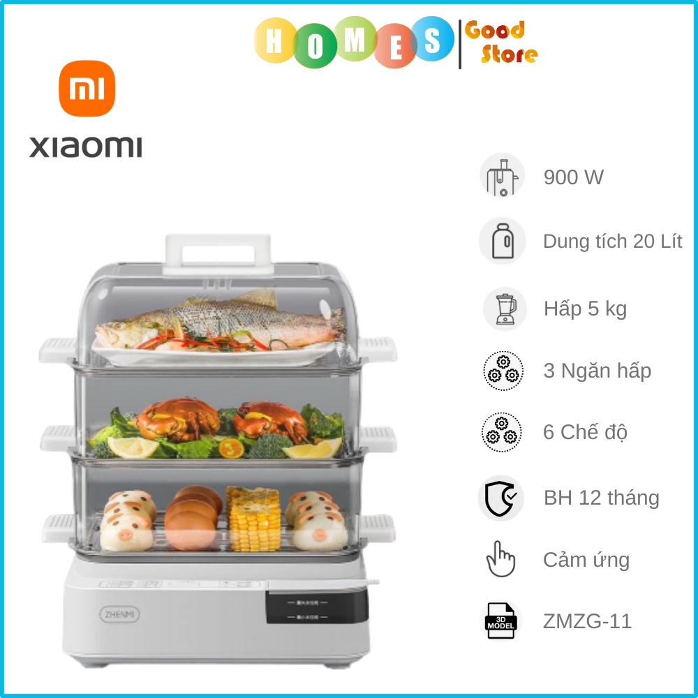 Nồi Hấp Điện 3 Tầng Xiaomi Zhenmi ZMZG-11 Dung Tích 20 Lít 6 Chương Trình Hấp Với Công Suất 1600 W - Hàng Nhập Khẩu