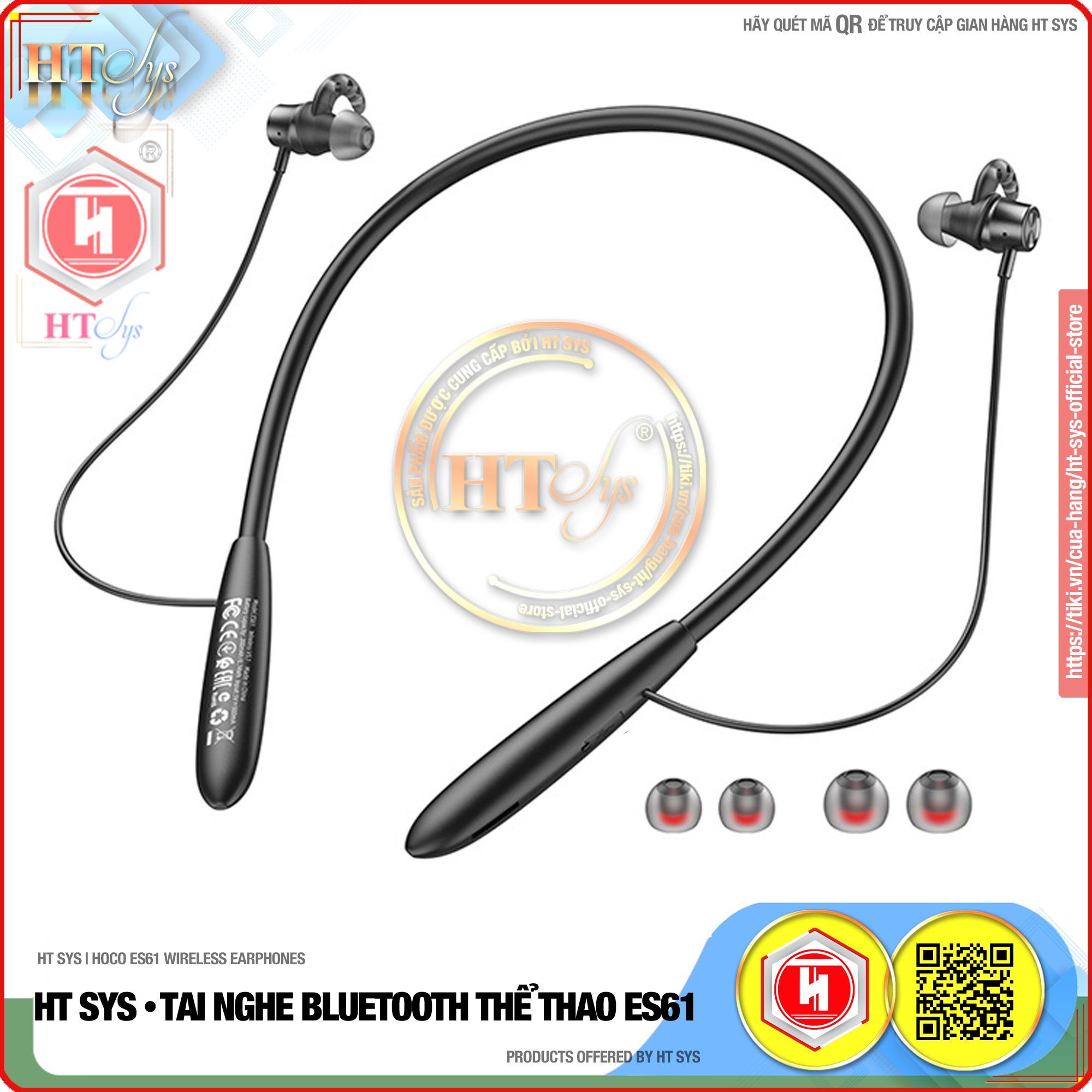 Tai Nghe Bluetooth Nhét Tai HT SYS hoco ES61 - Bluetooth V5.1 - Pin 200mAh - Thời Gian Nghe Nhạc Và Gọi Điện 20H - Thời Gian Chờ 330H - Tích Hợp Khe Cắm Thẻ Nhớ SD - Tương Thích Tất Cả Dòng Máy - Hàng Nhập Khẩu