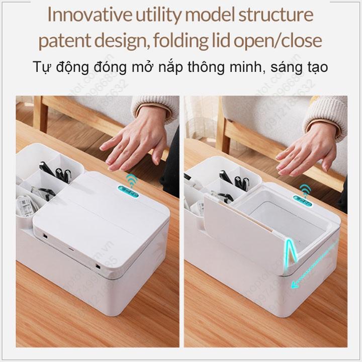 Hộp để đồ đa năng cảm ứng thông minh tự động đóng mở nắp, để đồ cá nhân, để đồ nhà bếp, để đồ nhà tắm, đồ trang điểm