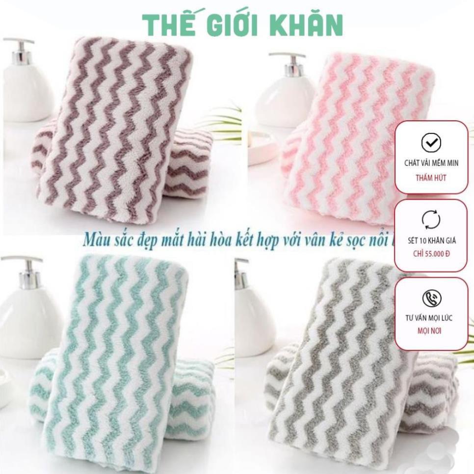 Set 10 khăn mặt Hàn kẻ, mềm mịn, thấm hút tốt 30x50cm