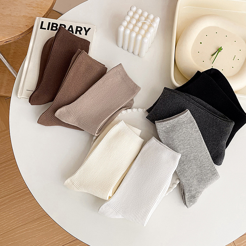 Tất Nữ Cotton Thun Gân Phong Cách Hàn Quốc Chất Mỏng Mịn Thoáng Khí Màu Trắng, Xám, Vớ Mùa Hè PK206