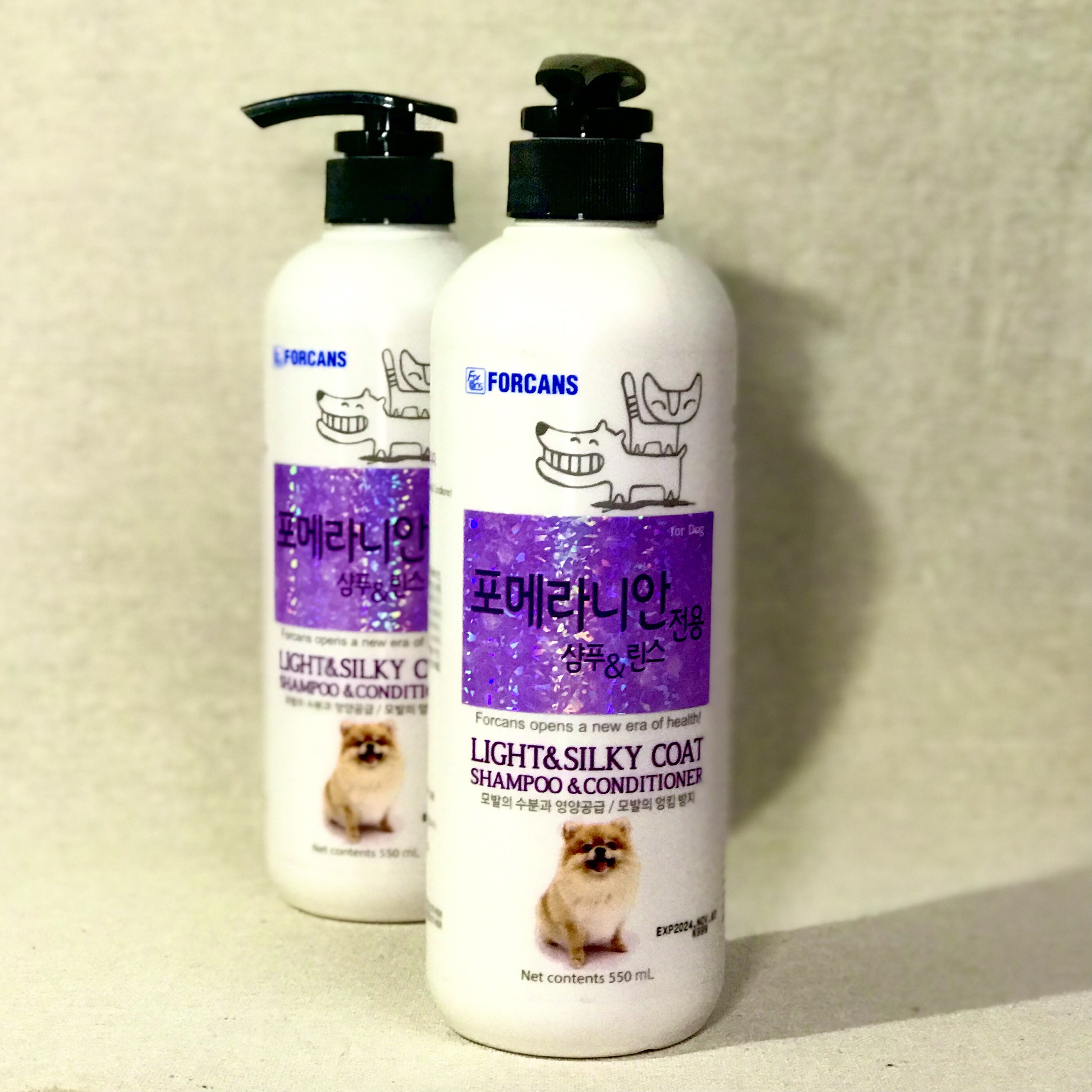Forcans Light &amp; Silky coat shapoo -Sữa tắm cho chó con có làn da nhạy cảm như Pomeranian / phốc sóc (550ML)