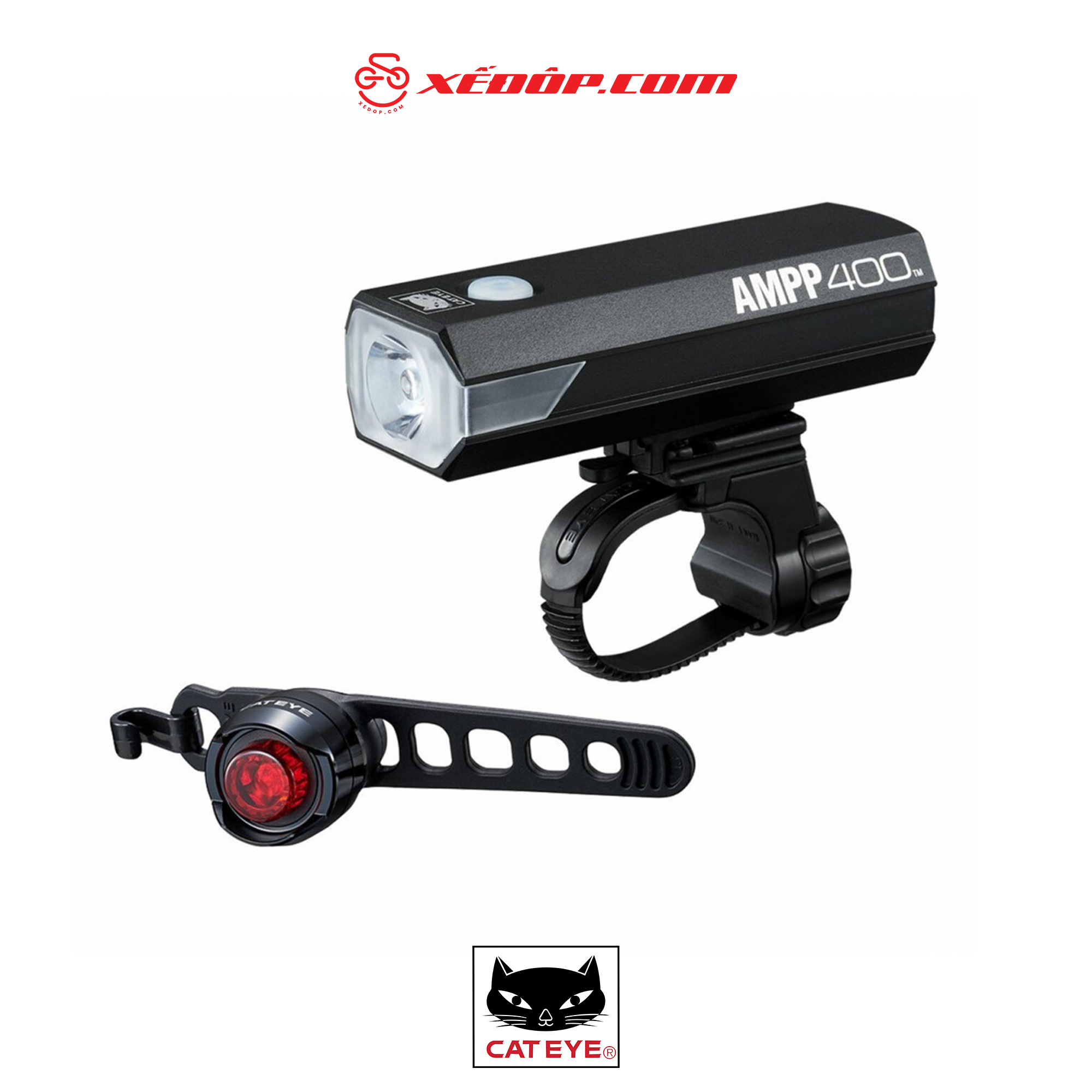 Đèn xe đạp chiếu phía trước và cảnh báo phía sau CatEye HL-EL084RC/SL-LD160 AMPP 400 + ORB 89009709