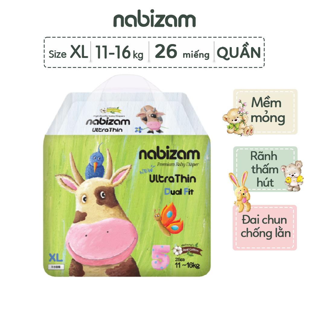 Tã/Bỉm Quần Nabizam UltraThin Nội Địa Hàn Cao Cấp Size XL Cho Bé Từ 11-16kg, 26 miếng