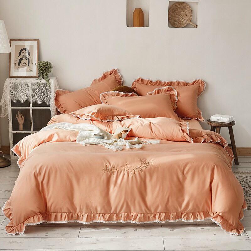 Bộ chăn ga Cotton Silk phối bèo M2T bedding Chăn ga Hàn Quốc cao cấp miễn phí bo chun