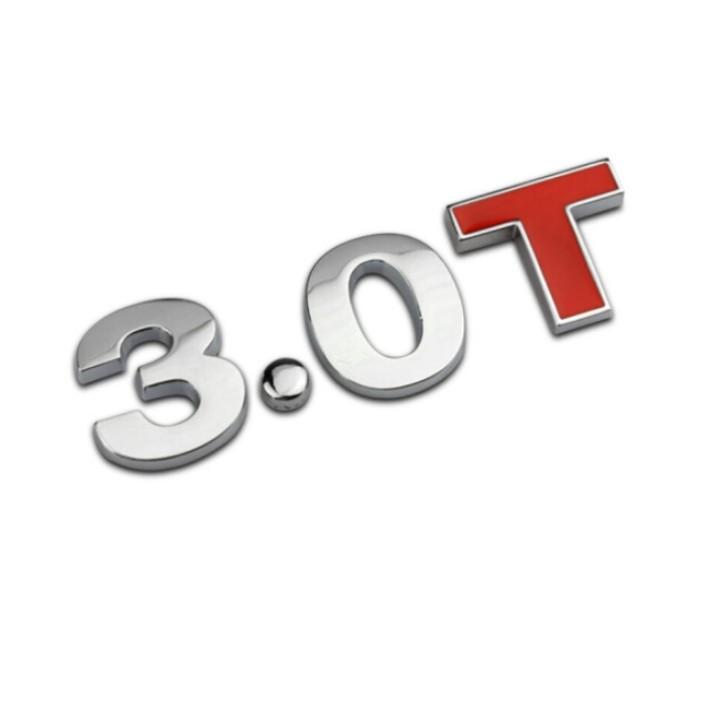 Decal tem Inox chữ 1.8T, 2.0T và 3.0Tdán đuôi xe ô tô