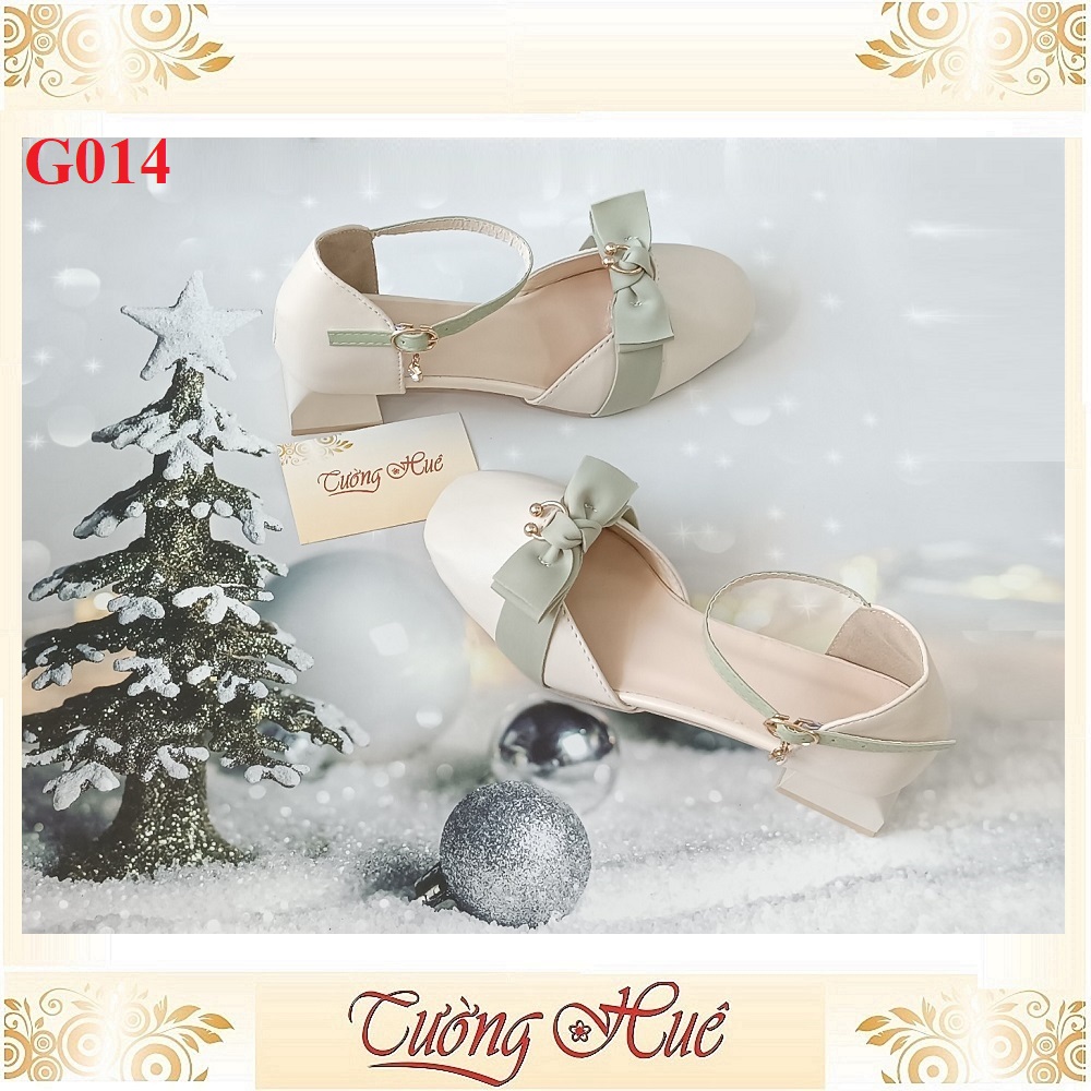 Giày Cao Gót Mũi Vuông Nữ Đính Nơ Khóa Cài Gót Vuông Cao 4CM - Hàng Quảng Châu