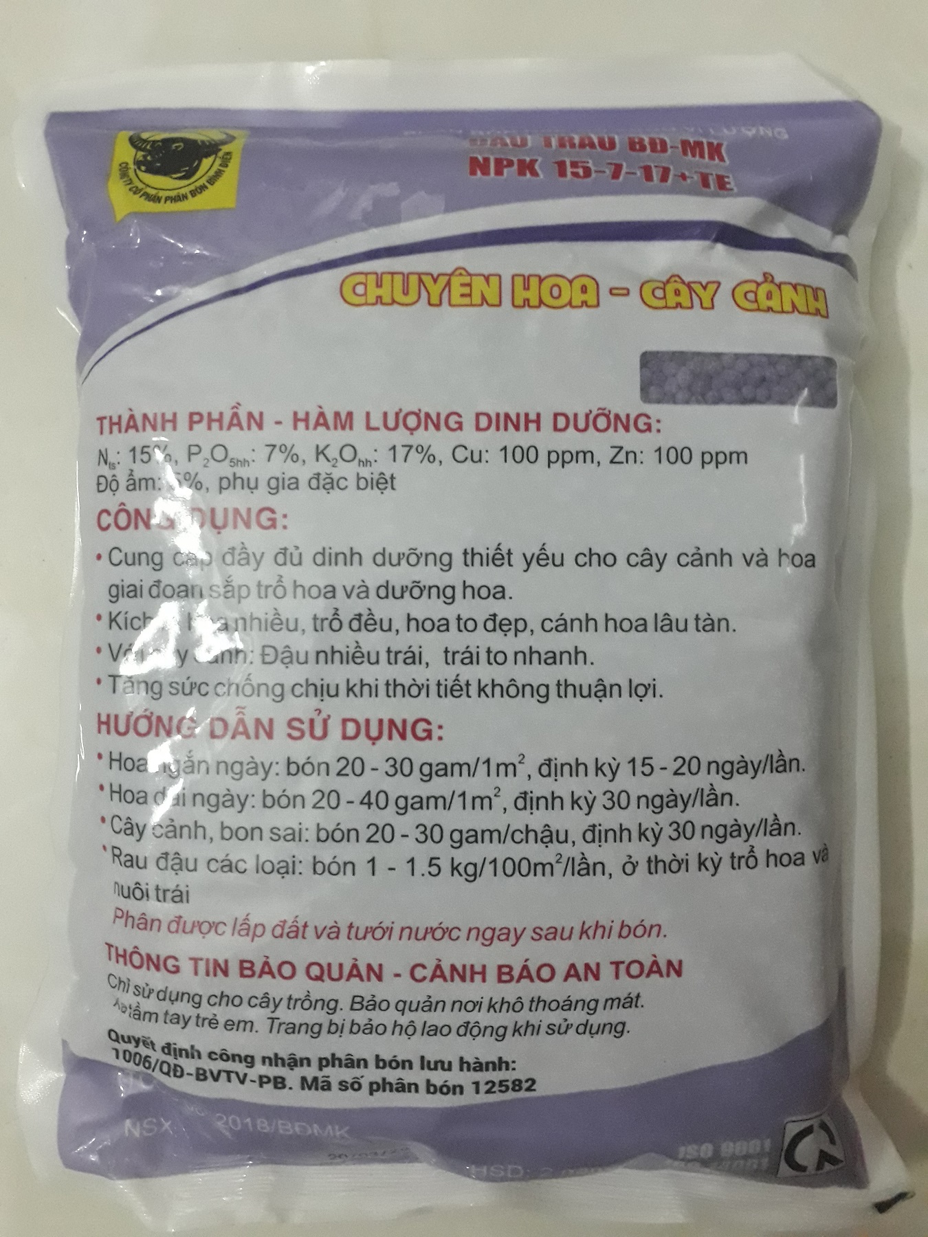 02 gói Phân bón đầu trâu MK NPK 15-7-17+TE cao cấp gói 1KG chuyên hoa - cây cảnh giúp nhiều hoa đẹp hoa lâu tàn DTDN11