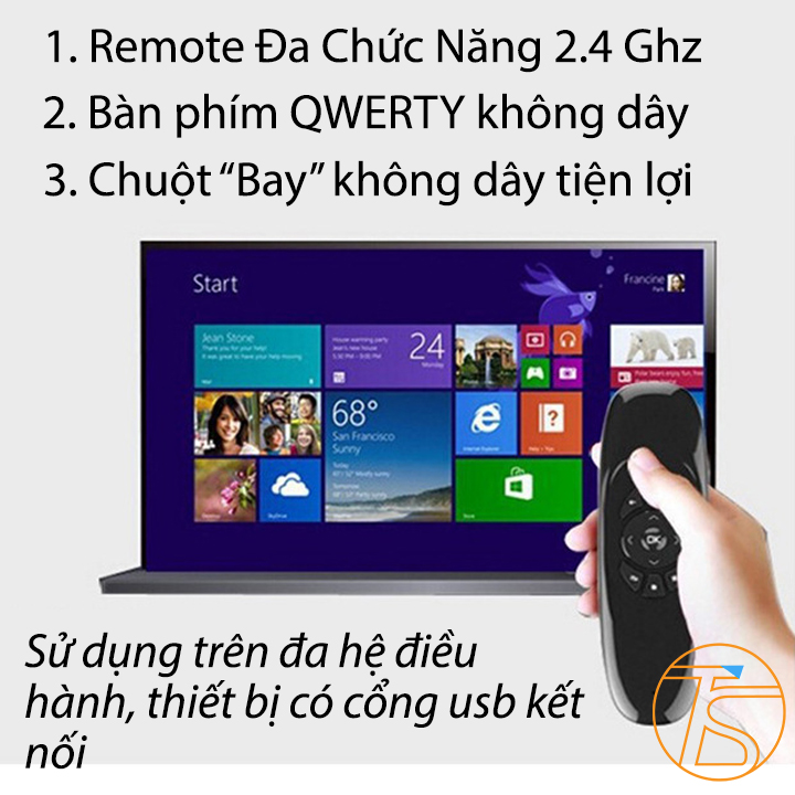 Chuột Bay Và Bàn Phím Mini Không Dây 2.4Ghz 2 Mặt Thông Minh Điều Khiển Từ Xa Dành Cho Máy Tính, Tivi