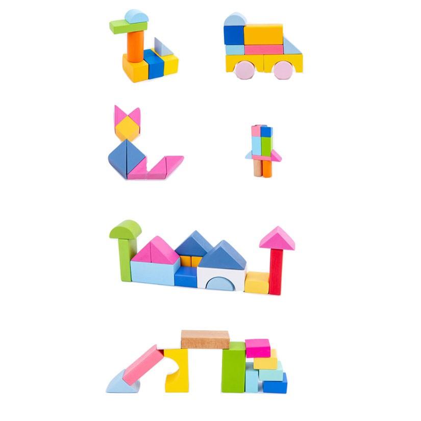 Đồ chơi xếp hình 100 chi tiết khối gỗ nhiều màu cho bé