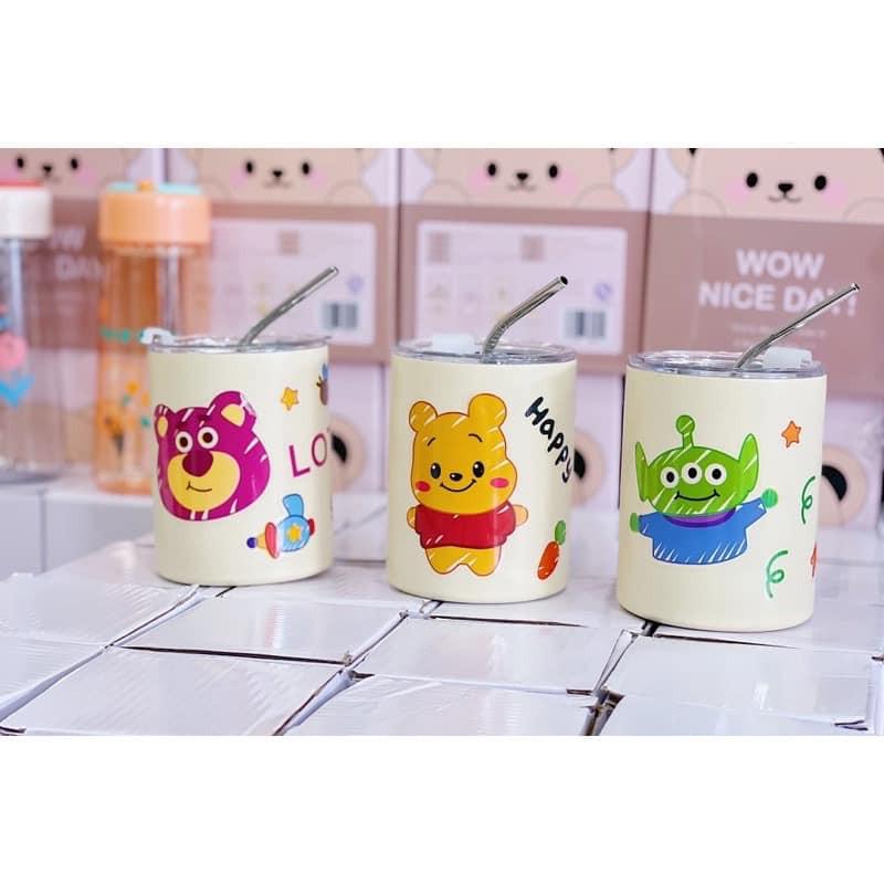 Ly Giữ Nhiệt Hoạt Hình Gấu Dâu Lotso, Ba Mắt Toy Story, Gấu Pooh Dung Tích 360Ml Thiết Kế Đẹp Mắt Dễ Thương Inox 304 Khô