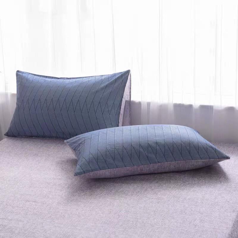 Bộ chăn ga Cotton Poly kẻ chéo xanh lạ mắt - Hàng nhập khẩu