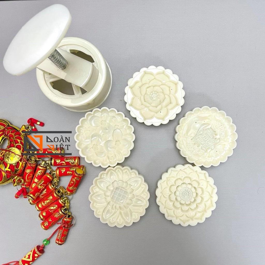 Khuôn Trung Thu 5 mặt VÂN HOA Hồng, Sen, Đào, Hướng Dương, Cá Chép. Dụng cụ làm bánh tạo hình 3D Sắc Nét- 150gr ->180gr