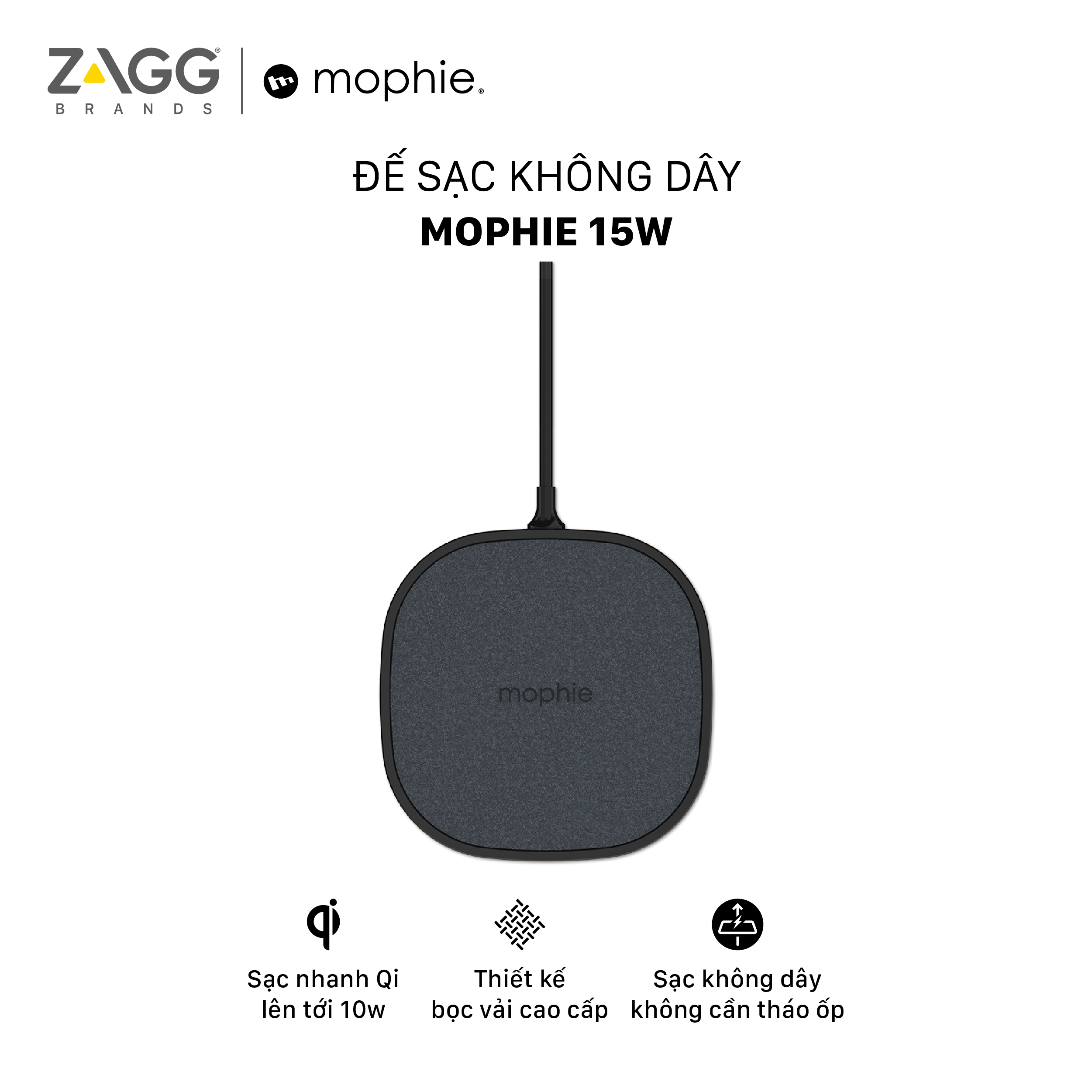 Đế sạc không dây Mophie 15W - Hàng chính hãng