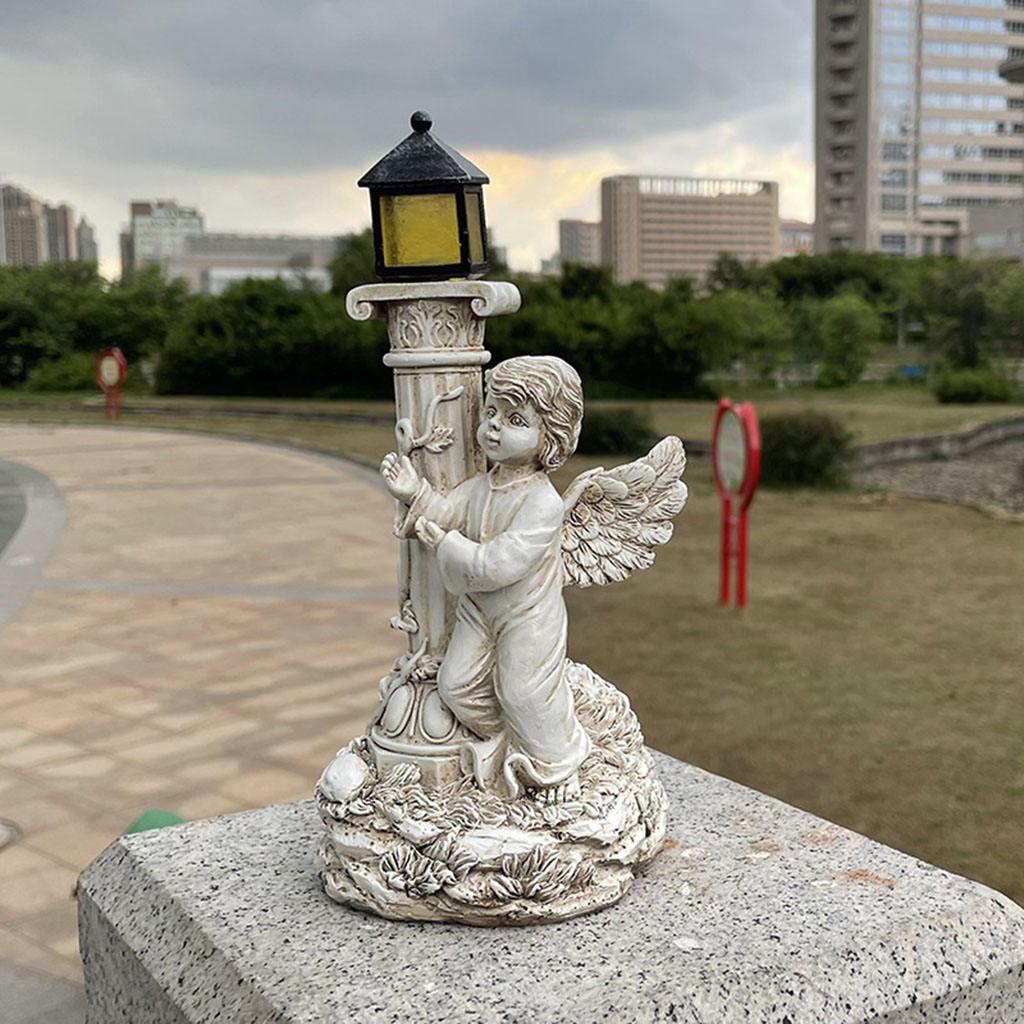 Roman Pillar Angel Figurine Statue Solar Energy Garden Yard Lawn Decors