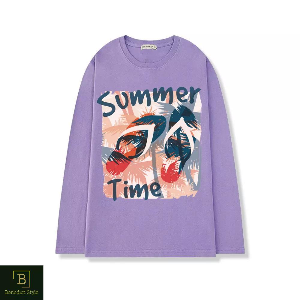 Áo thun tay dài form rộng unisex freesize nam nữ hình dép lào cây dừa Summer Time vui nhộn mùa hè BND36