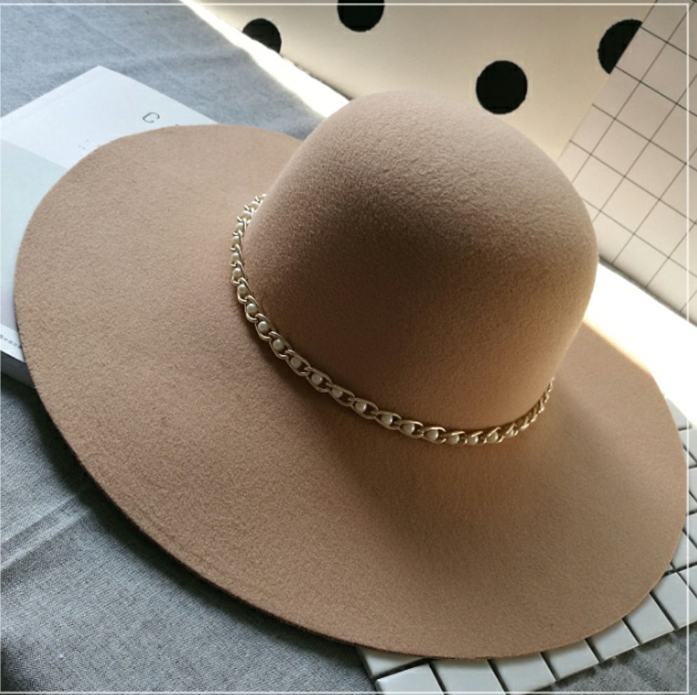 Nón rộng vành nữ mũ chống nắng rộng vành đi biển fedora màu kem thời trang Hàn Quốc dona22030804