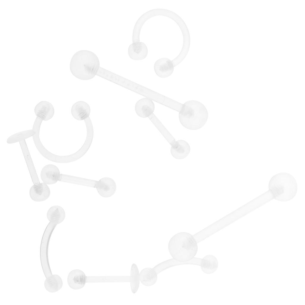 10Pcs Acrylic Body Piercing Jewelry Eyebrow Tongue Bar Lip Nose Rings Studs