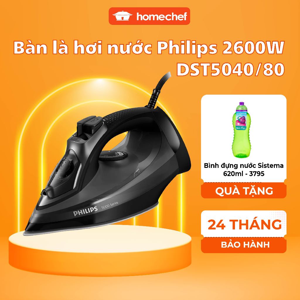 Bàn là, bàn ủi hơi nước cầm tay Philips DST5040, công suất 2600W, bảo hành 2 năm | Hàng chính hãng