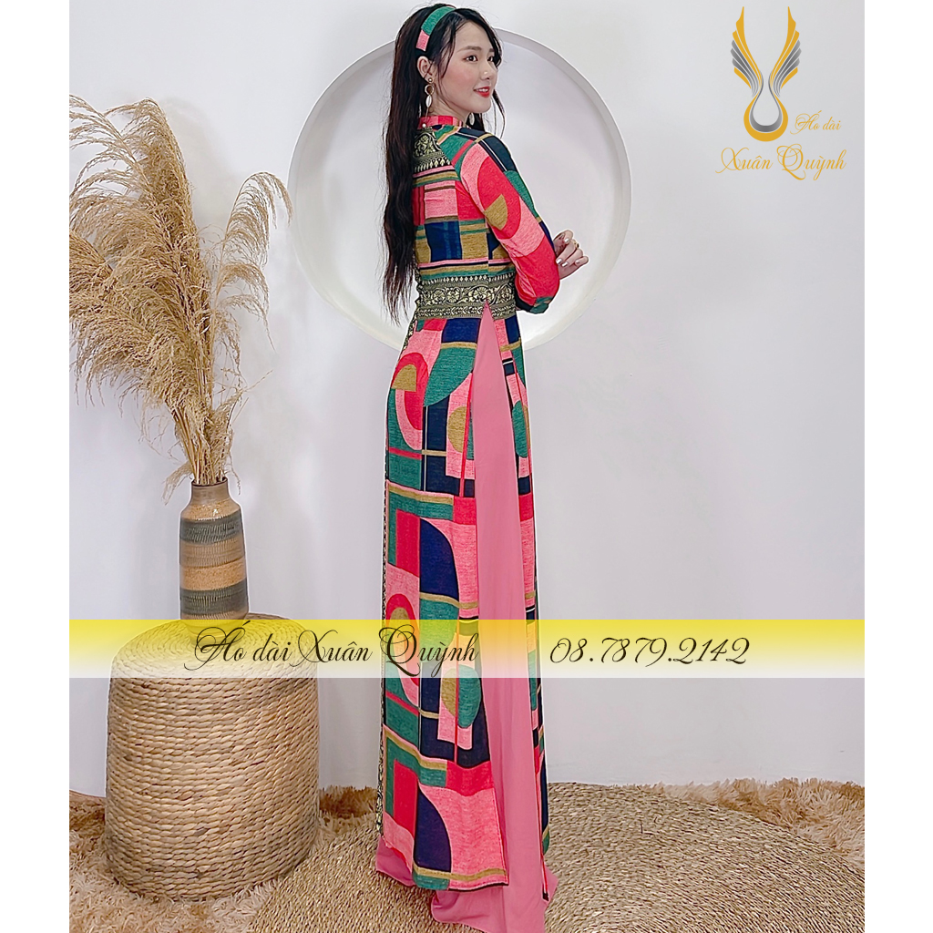 Siêu Phẩm Áo Dài Họa Tiết Thổ Cẩm Tôn Dáng, Thanh Lịch, Siêu Đẹp Lụa Habutai Cao Cấp K99 Hồng