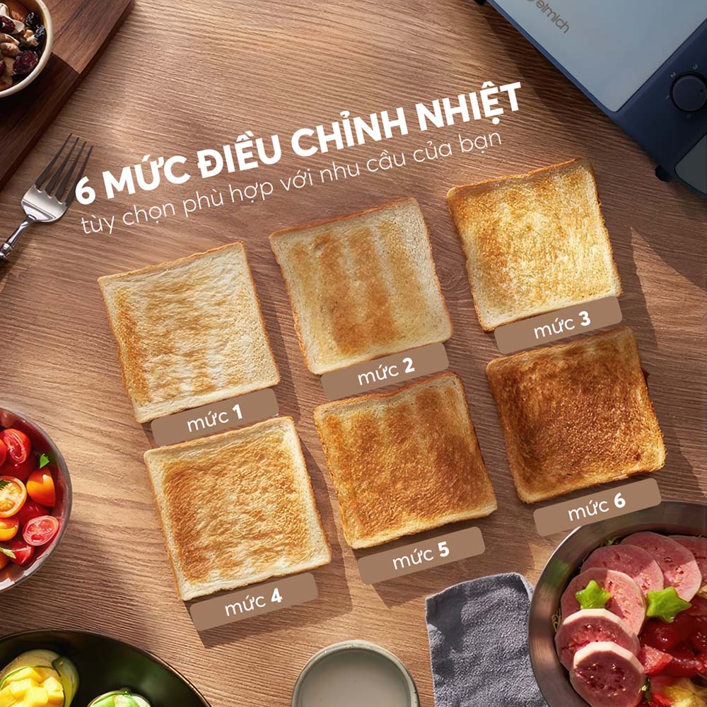 Máy nướng bánh mì Elmich TTE-8580, công suất 800W, 6 mức nhiệt điều chỉnh, 2 chế độ hâm nóng và rã đông, 1 khay treo bánh mì nướng thông minh, 2 khe nướng giúp nướng được các lát bánh có độ dày và kích cỡ khác nhau  - Hàng chính hãng