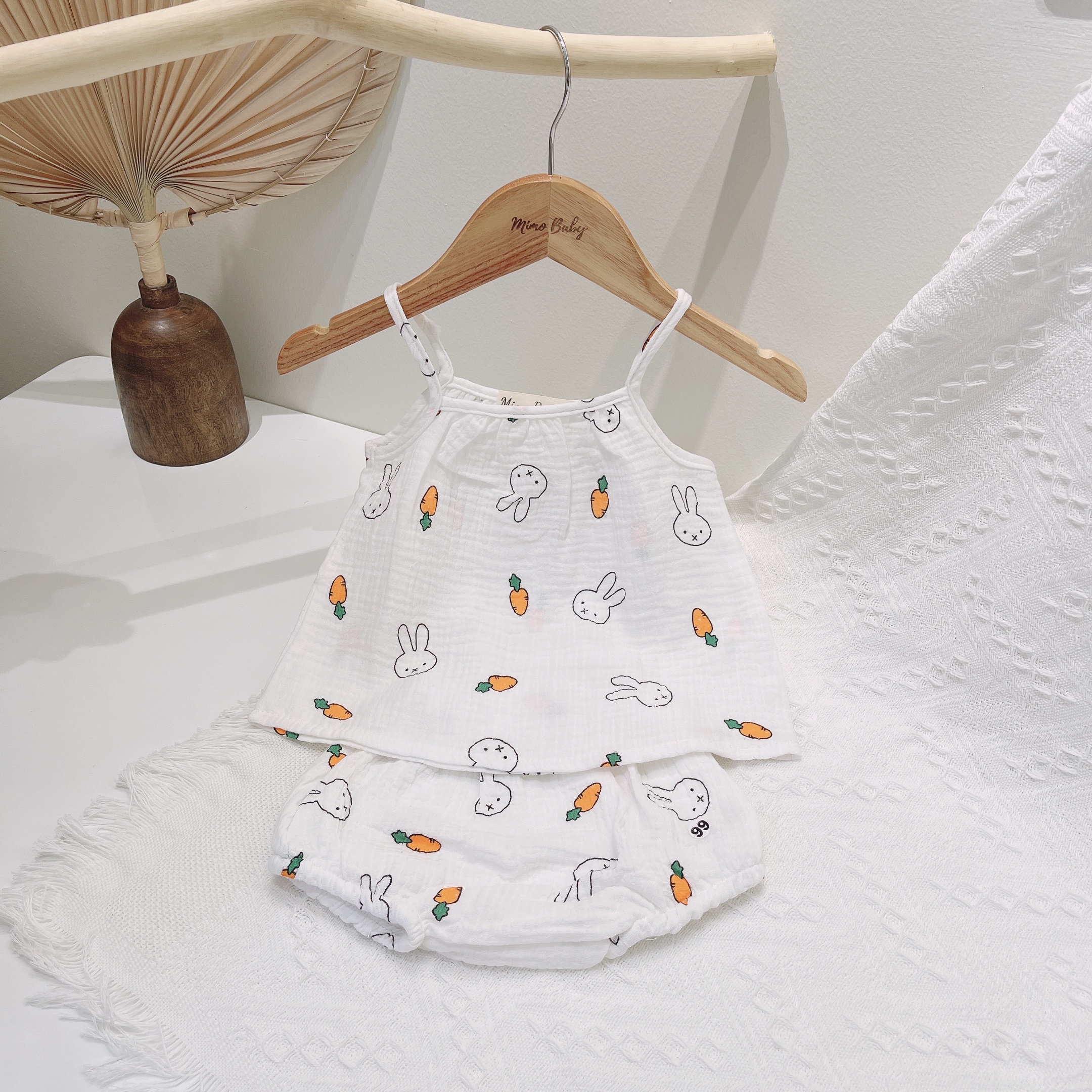 Bộ xô muslin 2 dây đáng yêu Mimo Baby cho bé QA25