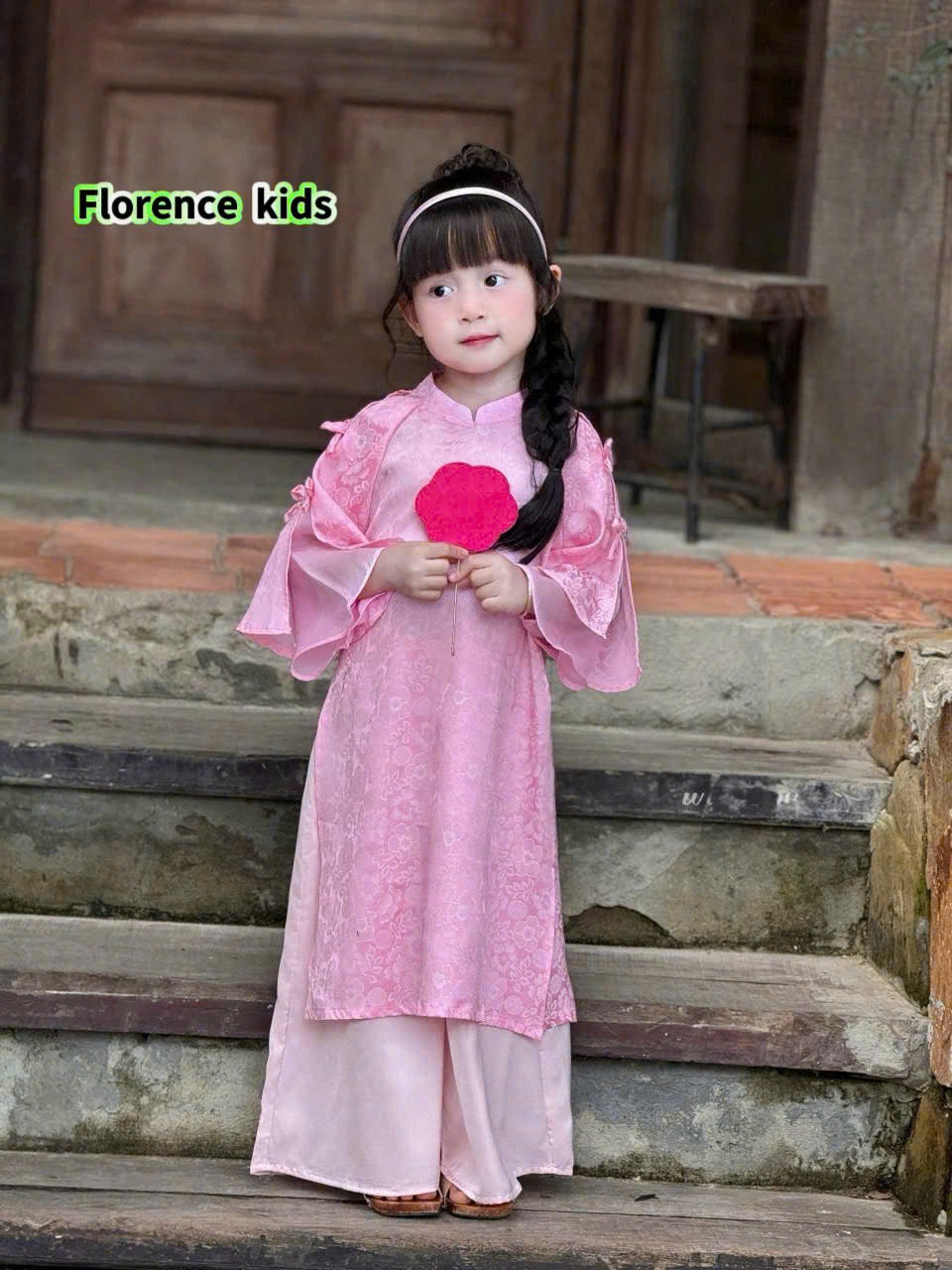 Áo dài cho bé gái mẫu Xuân hồng diện lễ tết noel giáng sinh năm mới từ 12-44kg hàng thiết kế