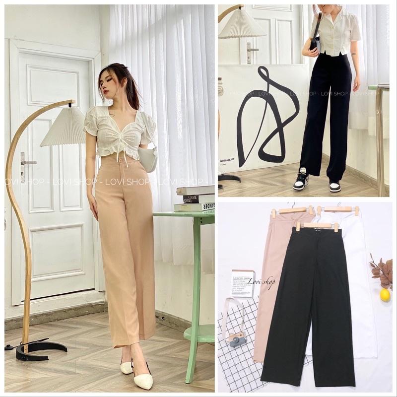 Quần culottes ống rộng nút gài khoá giữa, 2 túi chéo Lovi