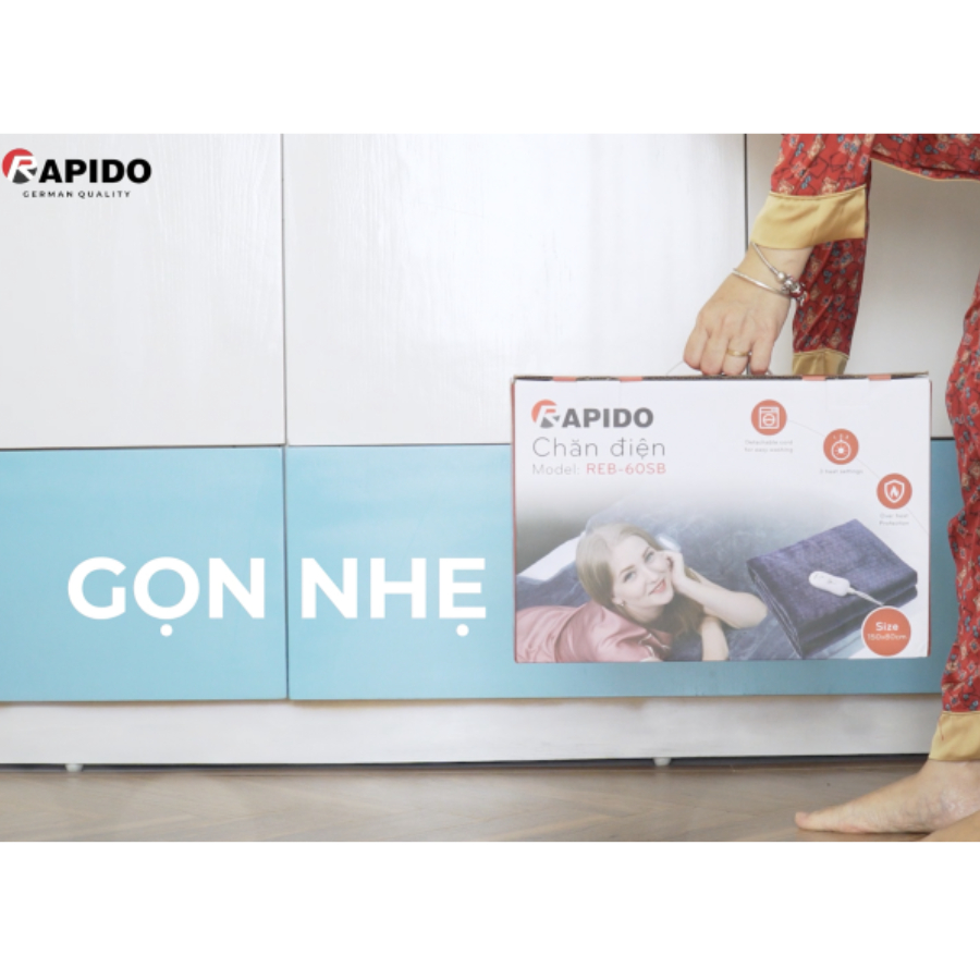 Đệm điện nhung Rapido REB-60SB cao cấp, chất liệu nhung, công suất 60W - Hàng chính hãng