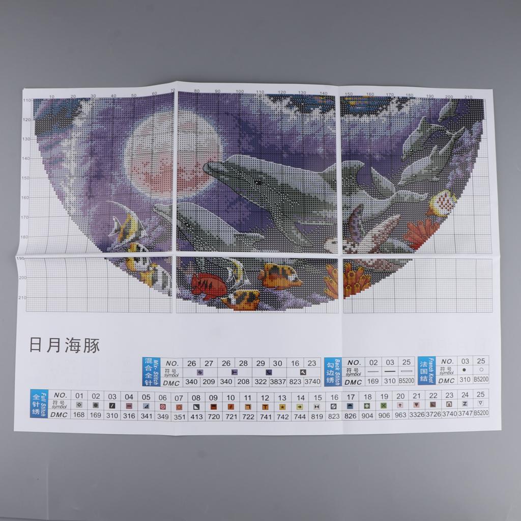 Dolphin Printed Cross Stitch Kit for Beginners Stamped 11 Count Handmade