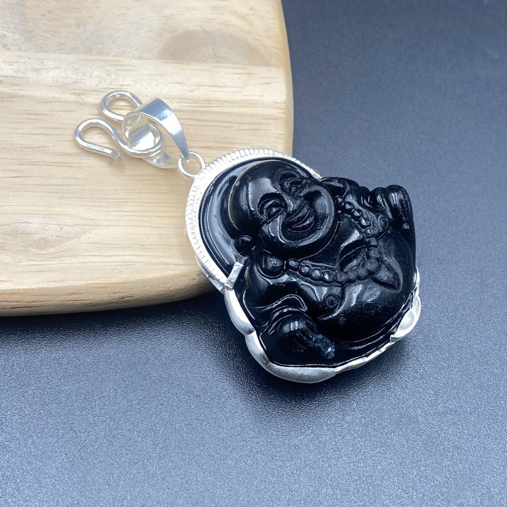 Mặt Dây Chuyền Nam Di Lặc Đá Đen Bọc Bạc Bạc Hiểu Minh MDN482