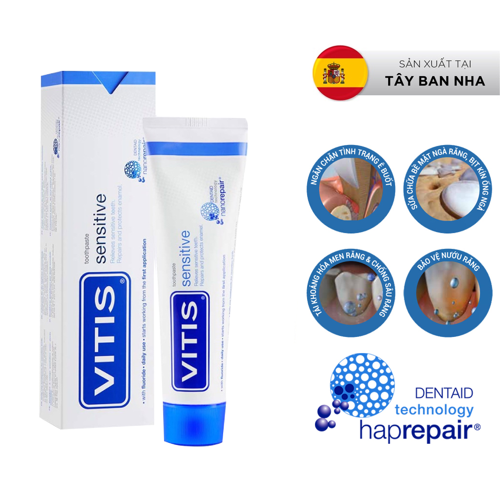 Kem Đánh Răng Vitis Sensitive 100ml – Giảm Ê Buốt, Hỗ Trợ Tái Tạo Men Răng - Nhập Khẩu Tây Ban Nha