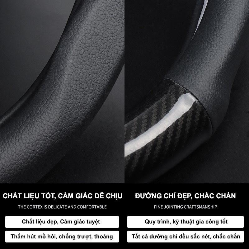 Bọc vô lăng dành cho Hyundai I10, I20, I30, Accent, Santafe, Tucson, Kona, Getz, Avante, Elantra, Trùm vô lăng cacbon