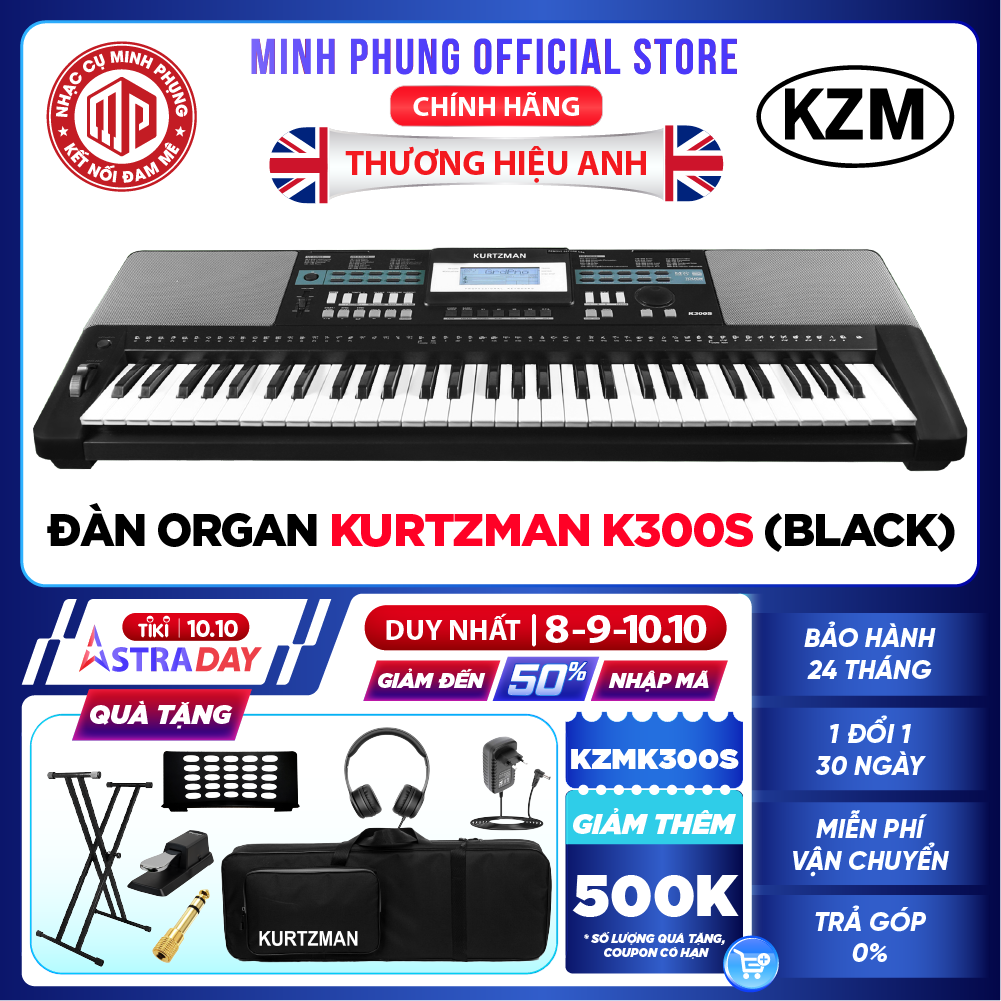 Đàn Organ điện tử, Portable Keyboard - Kzm Kurtzman K300S - Accompaniment Keyboard, Màu đen (BL) - Hàng chính hãng