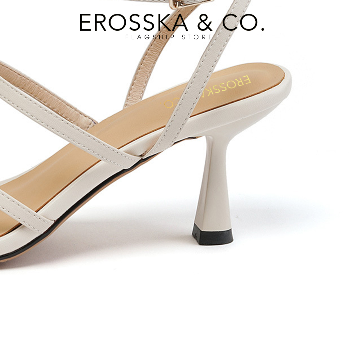 Erosska - Giày sandal cao gót hở mũi phối dây quai mảnh cao 7cm - EB057