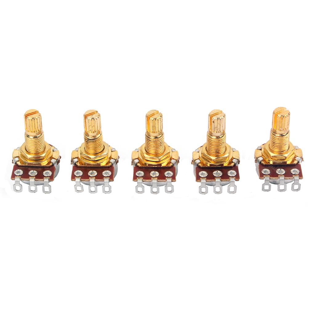 Full Size A500K Short Split Shaft 18mm Guitar Volume Tone Pots Mini Potentiometer Accessory for Electric Guitar Bass Pack of 5