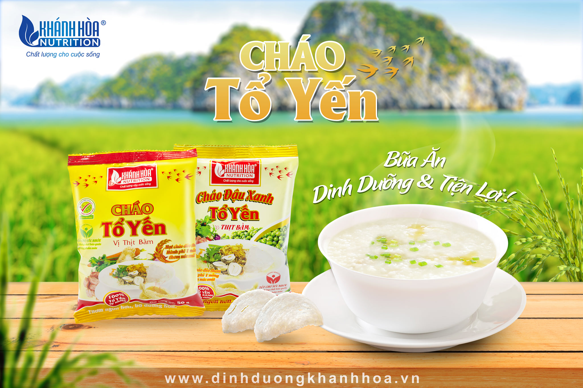 Cháo Tổ Yến Vị Thịt Bằm/ Cháo Đậu Xanh Tổ Yến Vị Thịt Bằm (Thùng 30 gói x 50gr) - Khánh Hòa NutriFoods - Cháo Ăn Liền Cao Cấp, Bổ Sung Dinh Dưỡng