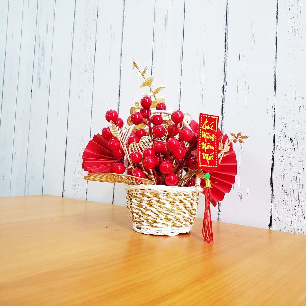 Giỏ đào đông nhí cao 15cm để bàn trang trí tết A03