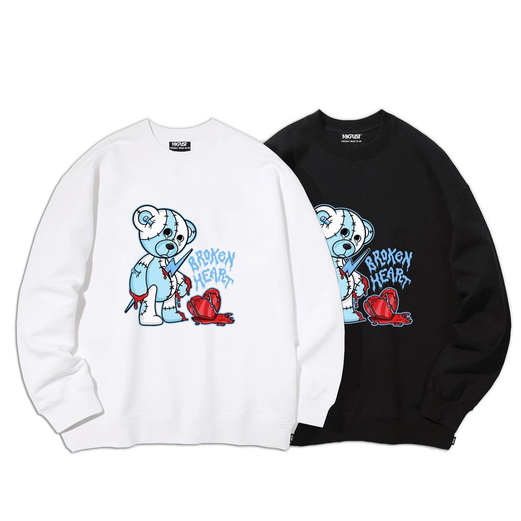 Áo sweater nam nữ local brand NIGUST Broken Heart N102 chất liệu nỉ da cá form rộng màu đen trắng Fullbox
